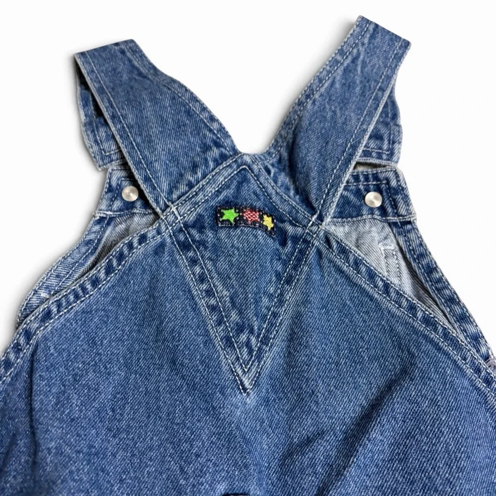Vintage Gymboree Overalls Girls Hearts Size Medium Stitched Patches Dark‎ wash